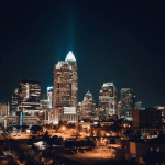 Charlotte Sky Line Lit Up and Night | Stratos Jet Charters, Inc.