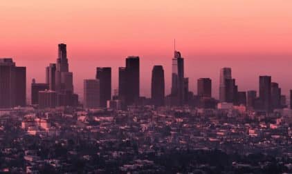 Los Angeles Skyline During Red Sunset | Stratos Jet Charters, Inc.