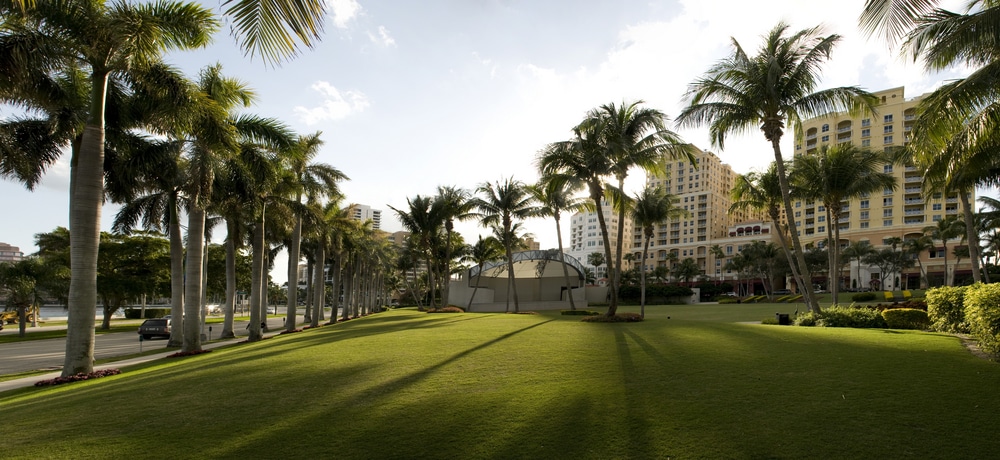 A panorama of a park in West Palm Beach, Florida.
