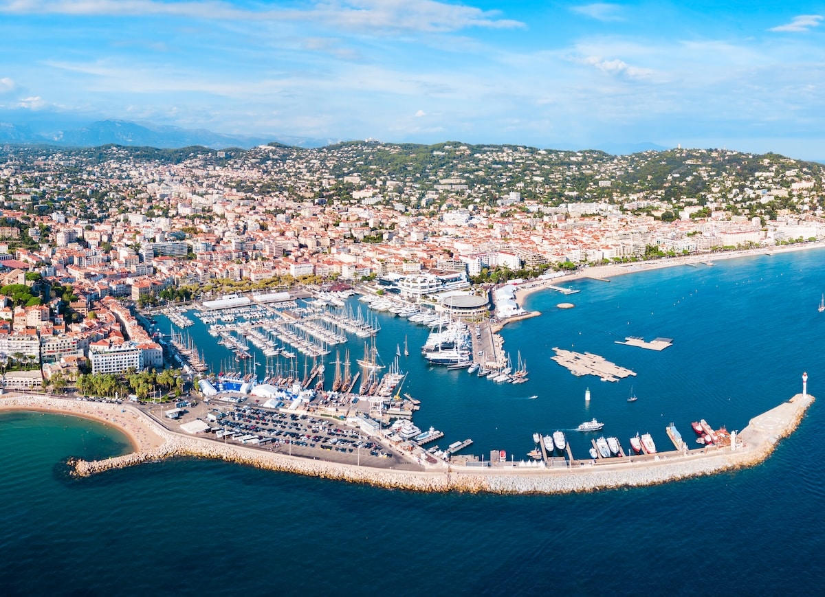 The Cannes coastline on a sunny afternoon in the south of France.