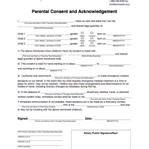 Parental consent form for traveling private planes only one parent