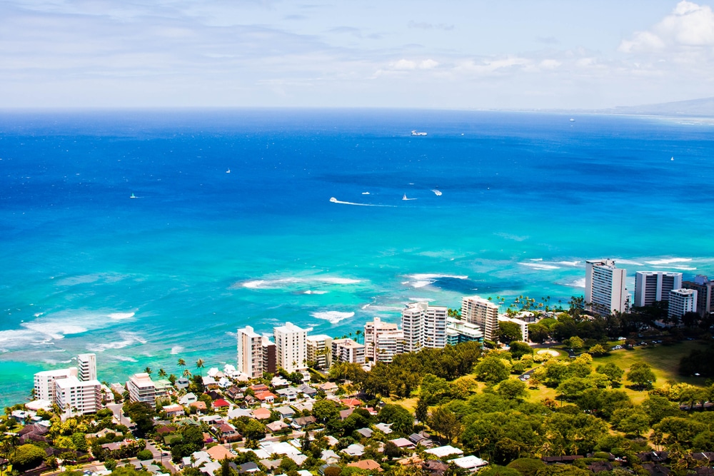 The shoreline in Oahu, Hawaii.