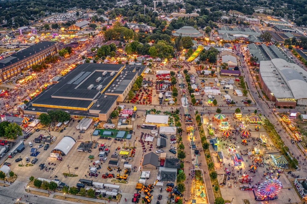 An aerial view of the Iowa State Fair in Des Moines.