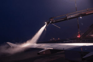 Jet wing being de-iced