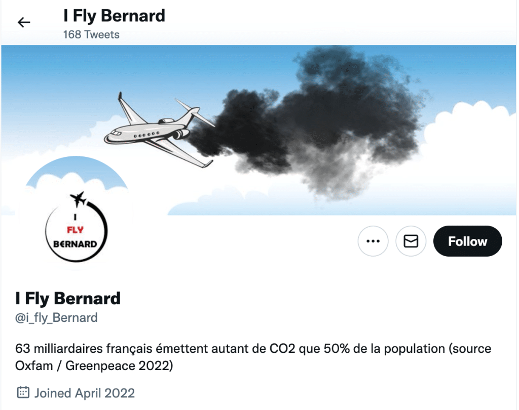 screenshot of the @i_fly_bernard twitter account
