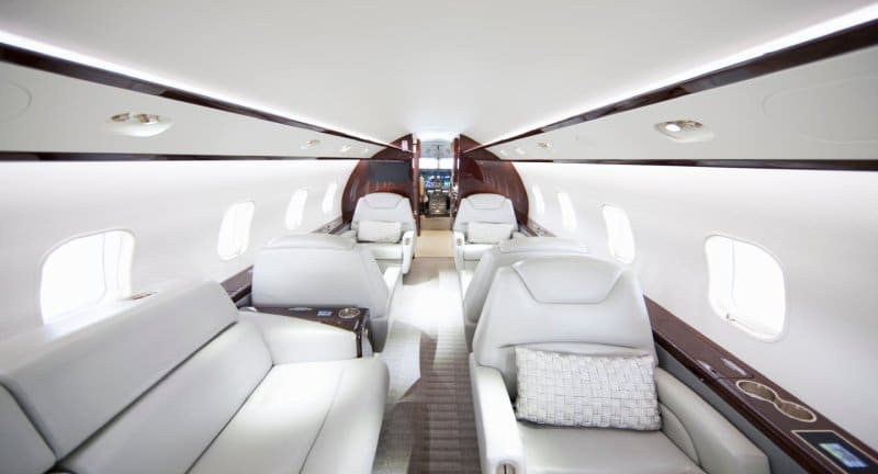The luxurious interior of a private jet.