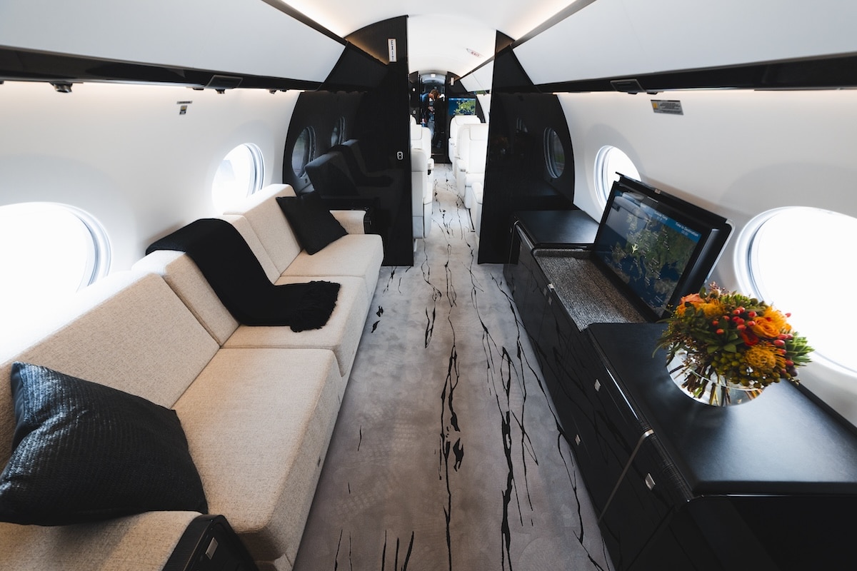The interior of a G650 jet.