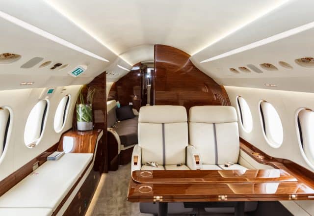 The luxury interior of an expensive private jet