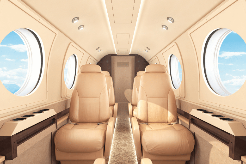 Inside a private jet, the added comfort of private aviation can help prevent jet lag