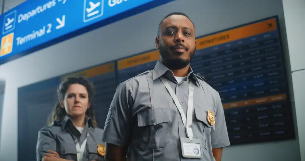 Two security workers in an airport.